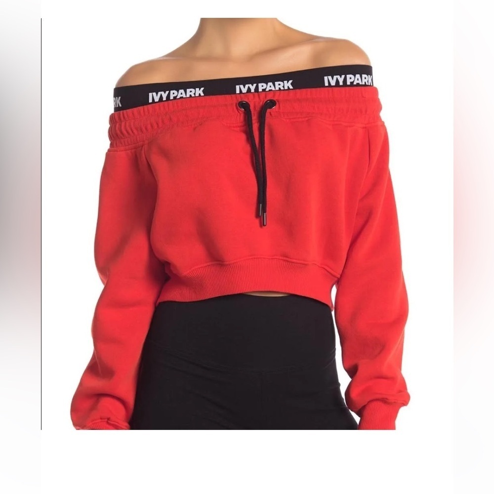 Ivy Park Red Off-Shoulder Cropped Sweatshirt XS